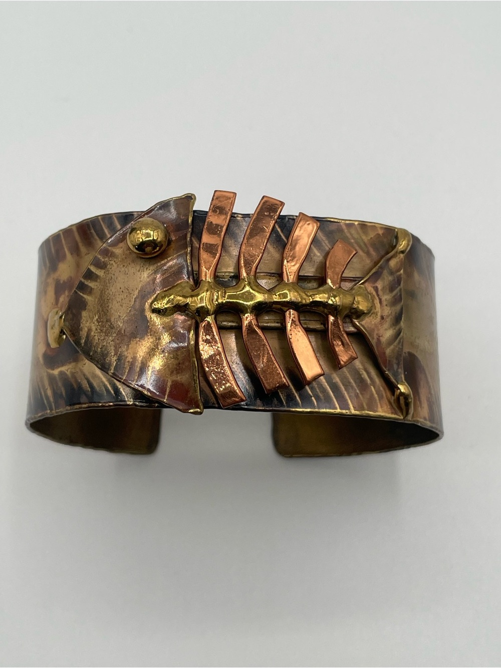 Copper & Brass Fishbone Cuff Bracelet - Copper/Gold
